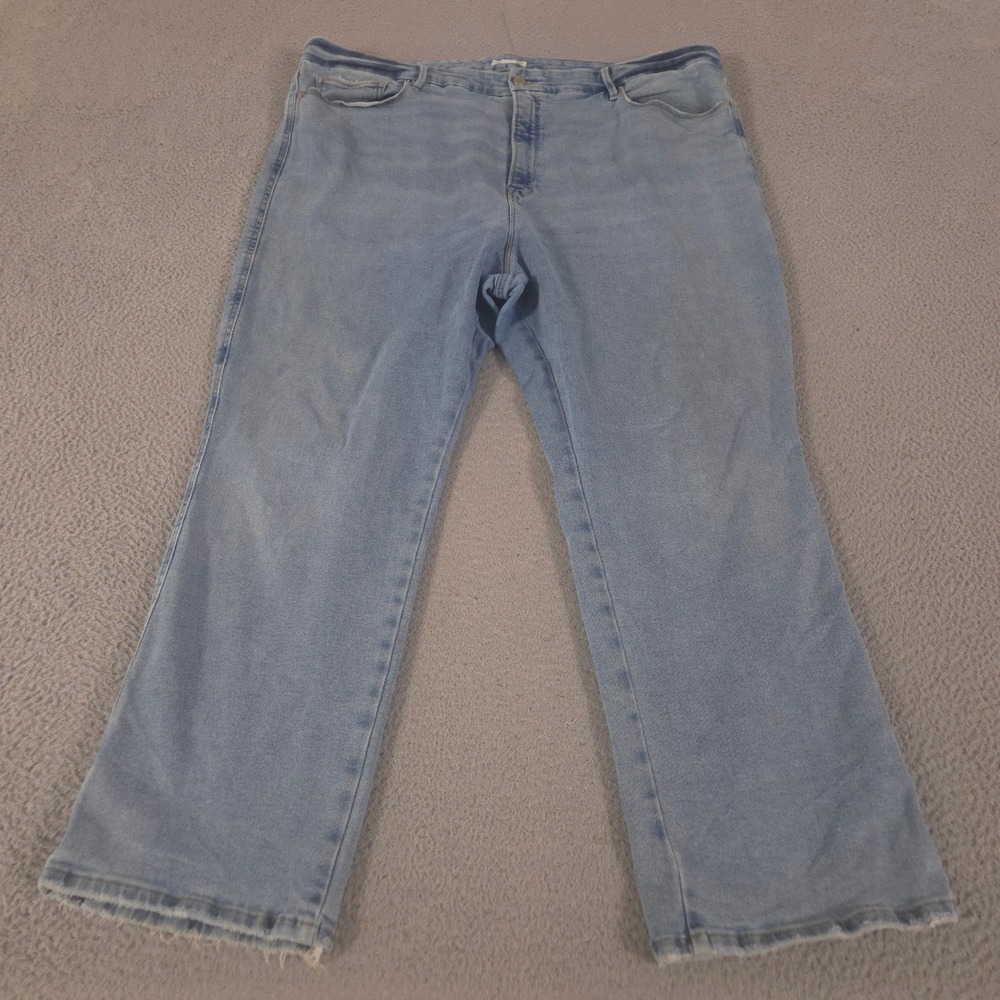 Good American Jeans Womens 26 Blue Good Curve Straight Recycled Cotton Raw Hem